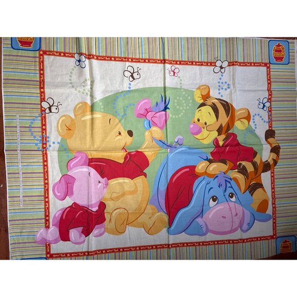 Disney Winnie The Pooh & Friends Cotton Fabric Panel 35"x44" Striped Border Craf - Picture 2 of 15
